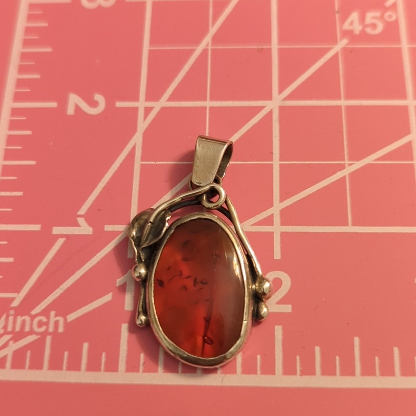 Vintage Art Nouveau Sterling 925 Real Warsaw Polish Amber Designer SR  Pendant