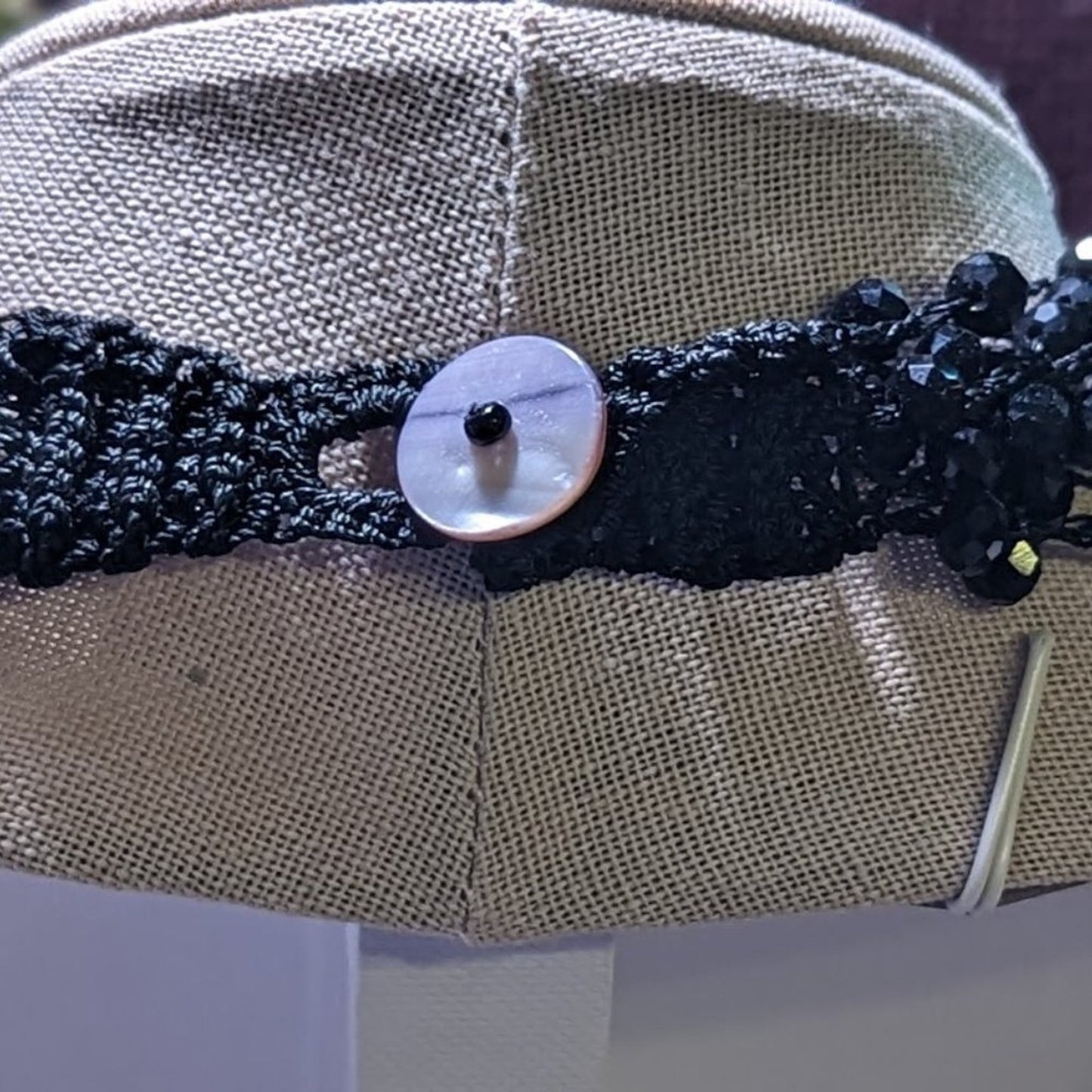 Black Crystal Crochet Beaded Necklace with Button Closure