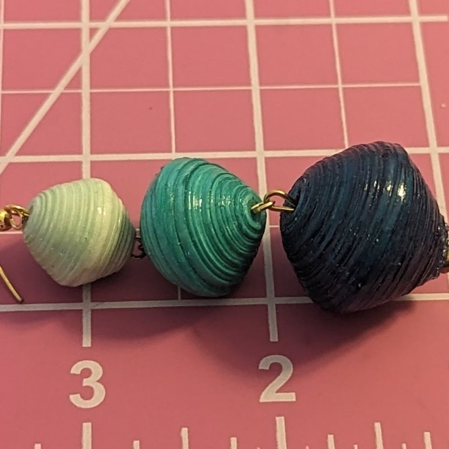 Handcrafted Colors of Teal Paper Bead Dangle Earrings Made in Uganda