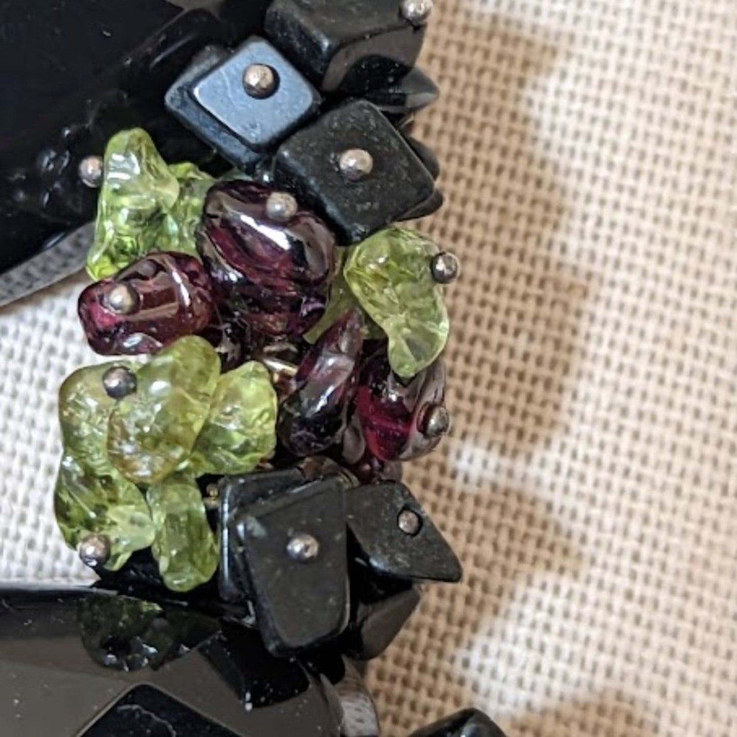 Black Onyx, Peridot, & Garnet Statement Necklace