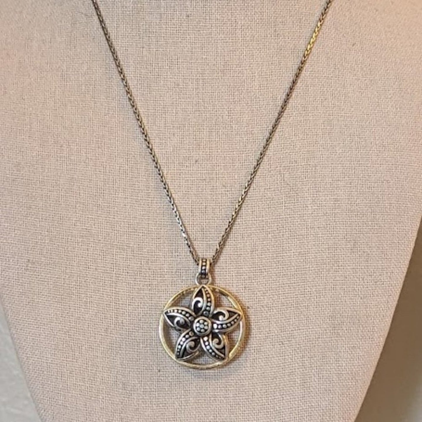 Brighton Retired Flower Star Two Toned Necklace Pendant with Crystal