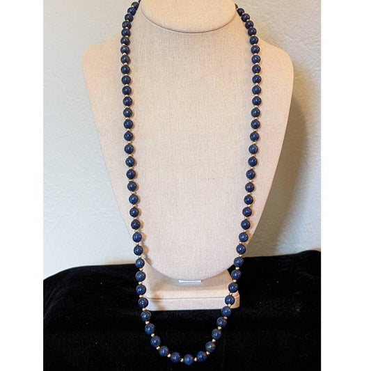 Lapis Lazuli 30" Strand Beads W/ Gold Tone Spacer Beads