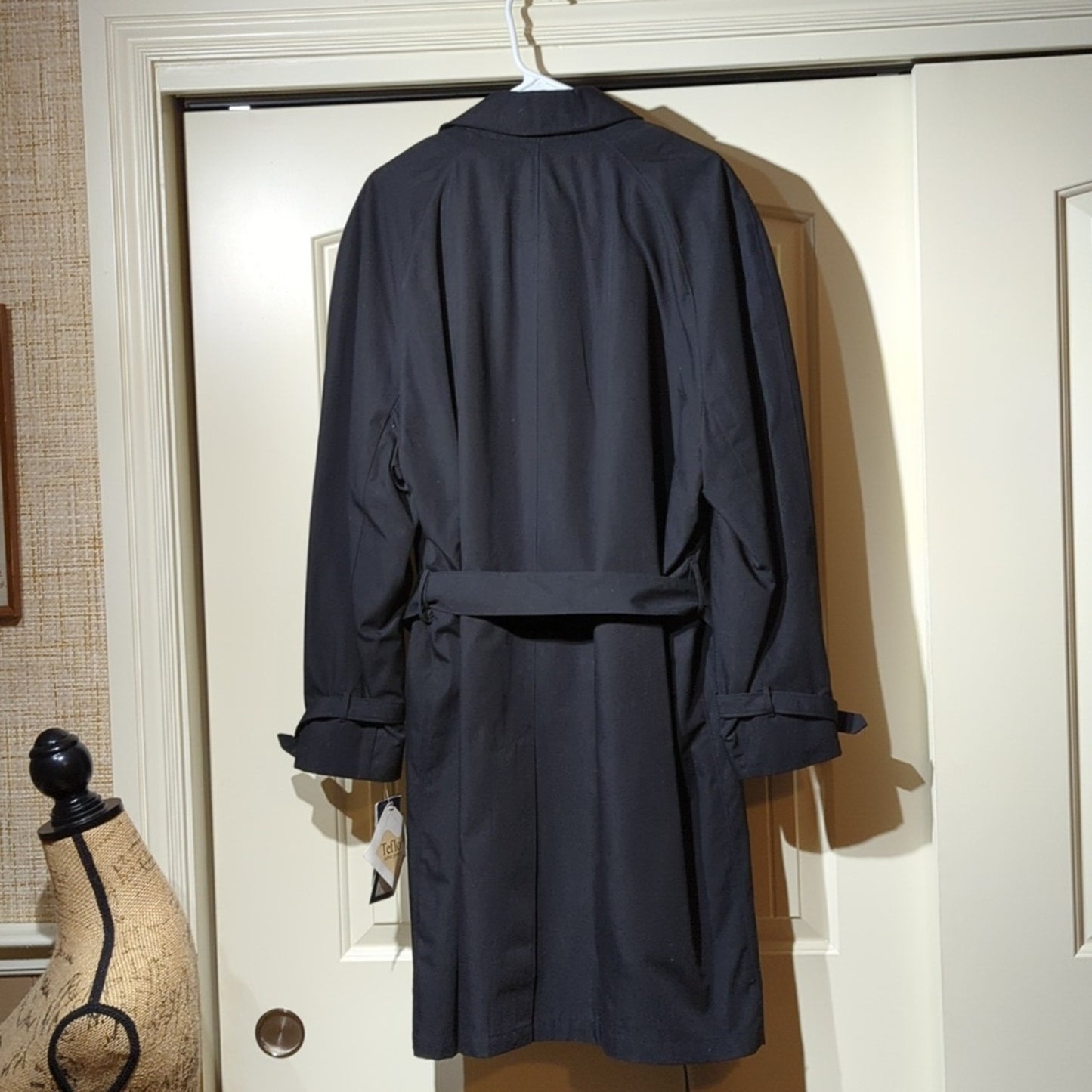 London Fog Black Belted Button Front Men's Size 42 Short Trench Coat NWT