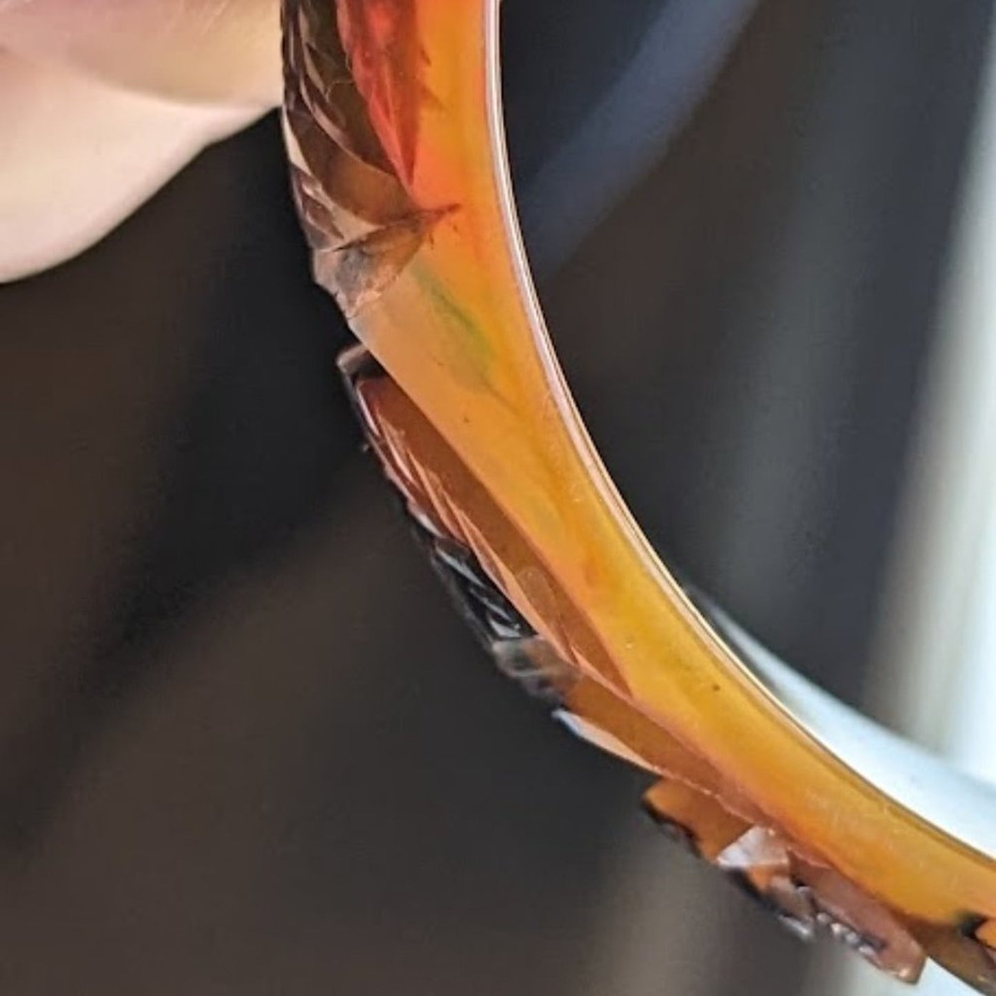 Bakelite! Rare Carved Translucent End of Day Roses Bakelite Bangle Bracelet