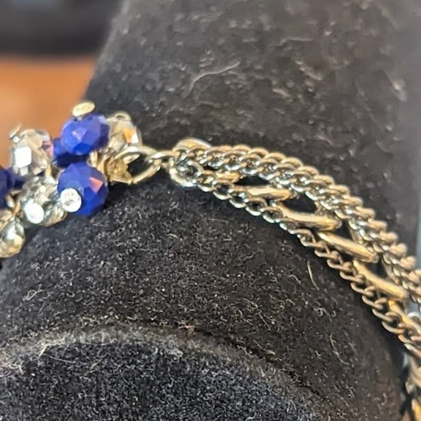NWT Blue and Smoky Crystal Glass Bead and Multi Chain Stretch Bracelet