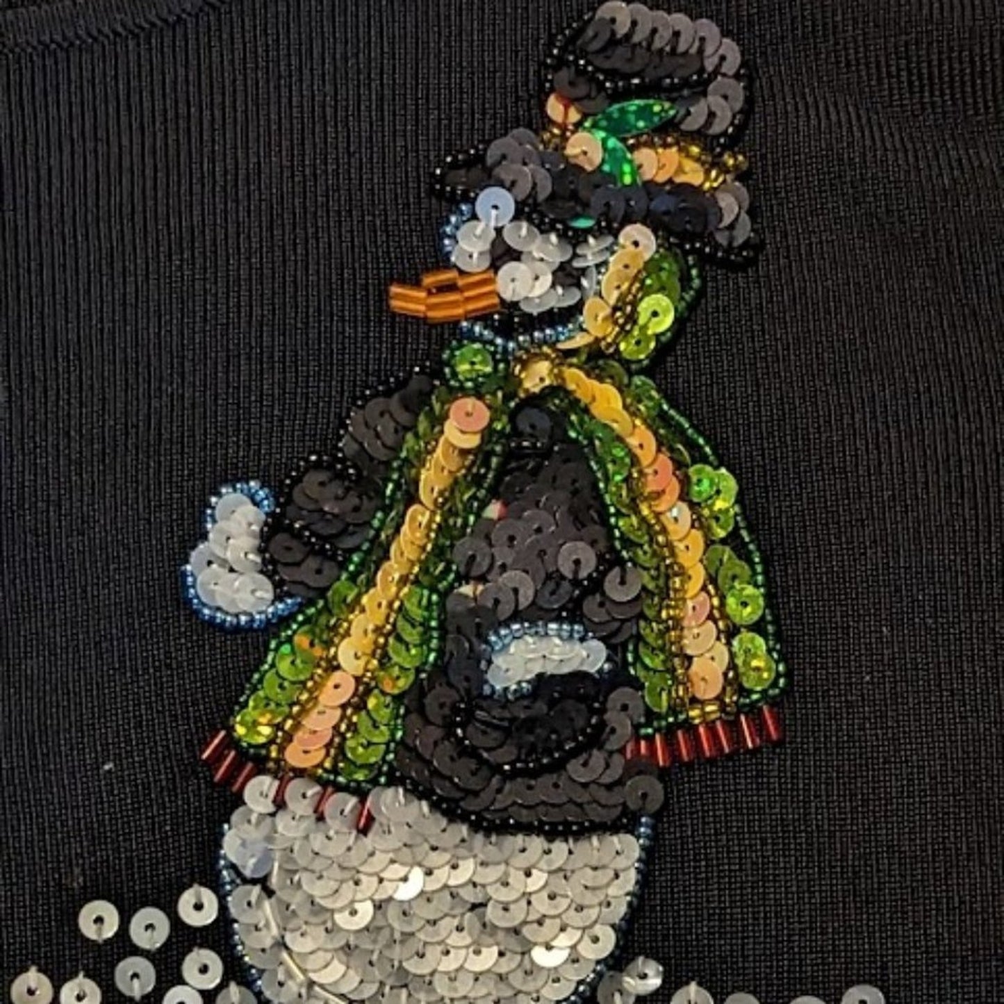Tribeca Embellished Snowman Scoop Neck Long Sleeve Black Sweater Women's Size L