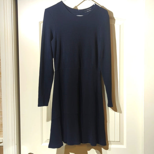 Scotch & Soda Navy Blue Ribbed Long Sleeve Flutter Hem Dress Women's Size S