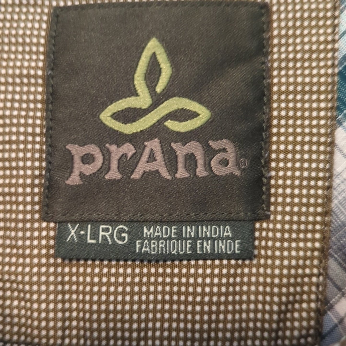 Prana Brown Check Organic Cotton Short Sleeve Button Down Shirt Men's Size XL