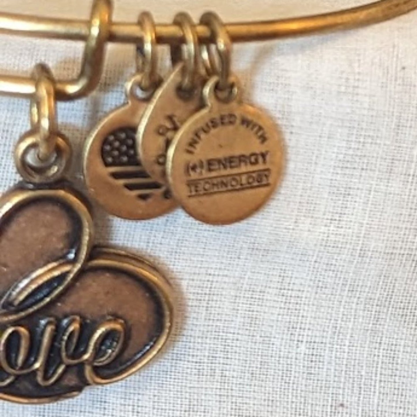 Alex and Ani Love Heart Charm Adjustable Slide Gold Tone Bangle Bracelet