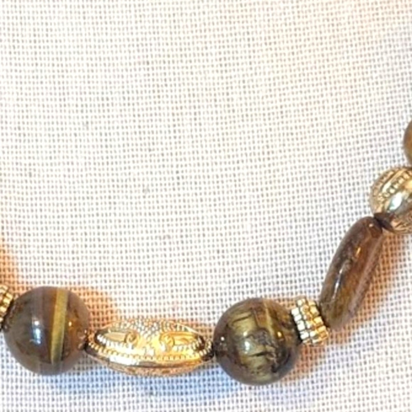 Tiger's Eye and Gold Toned Beaded Necklace