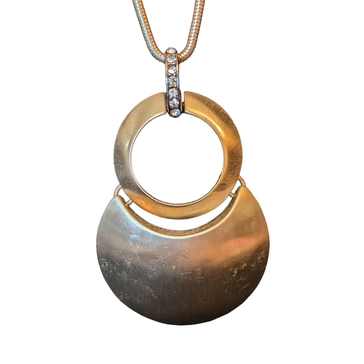 Satin Finish Gold Tone Geometric Pendant Adjustable Snake Chain Necklace