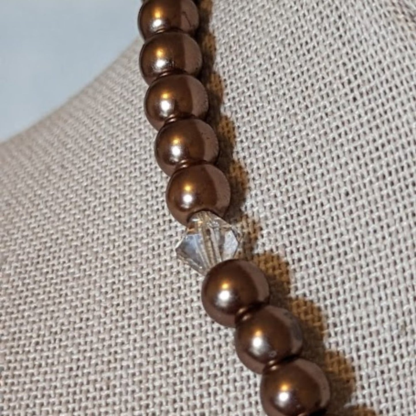 Bronze and Briolette Glass Bead Necklace with Flower Pendant and Toggle Clasp