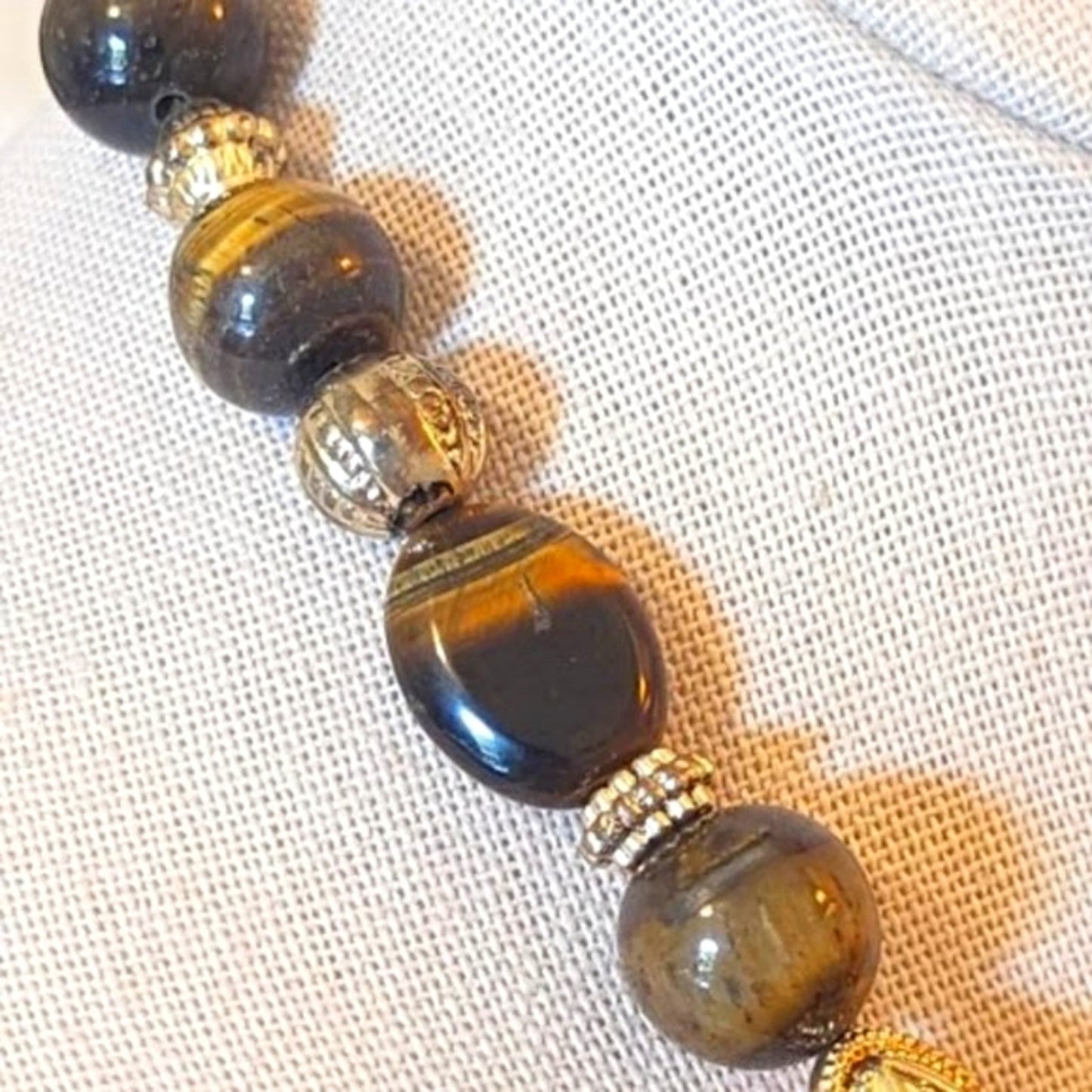Tiger's Eye and Gold Toned Beaded Necklace