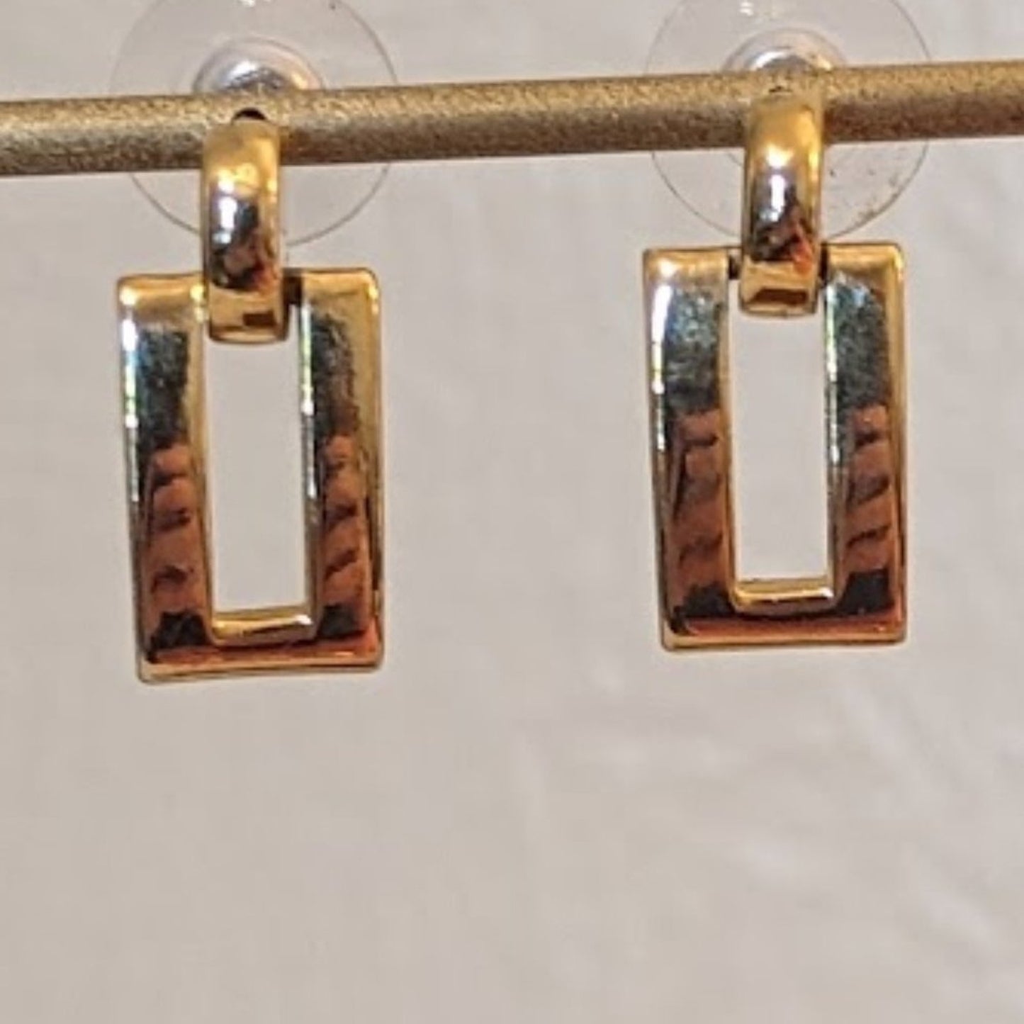 Gold Tone Doorknocker Rectangle Earrings