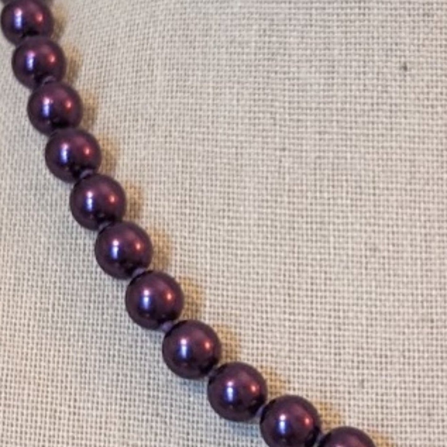 Plum Colored Hand-Knotted Glass Pearl Beaded Necklace
