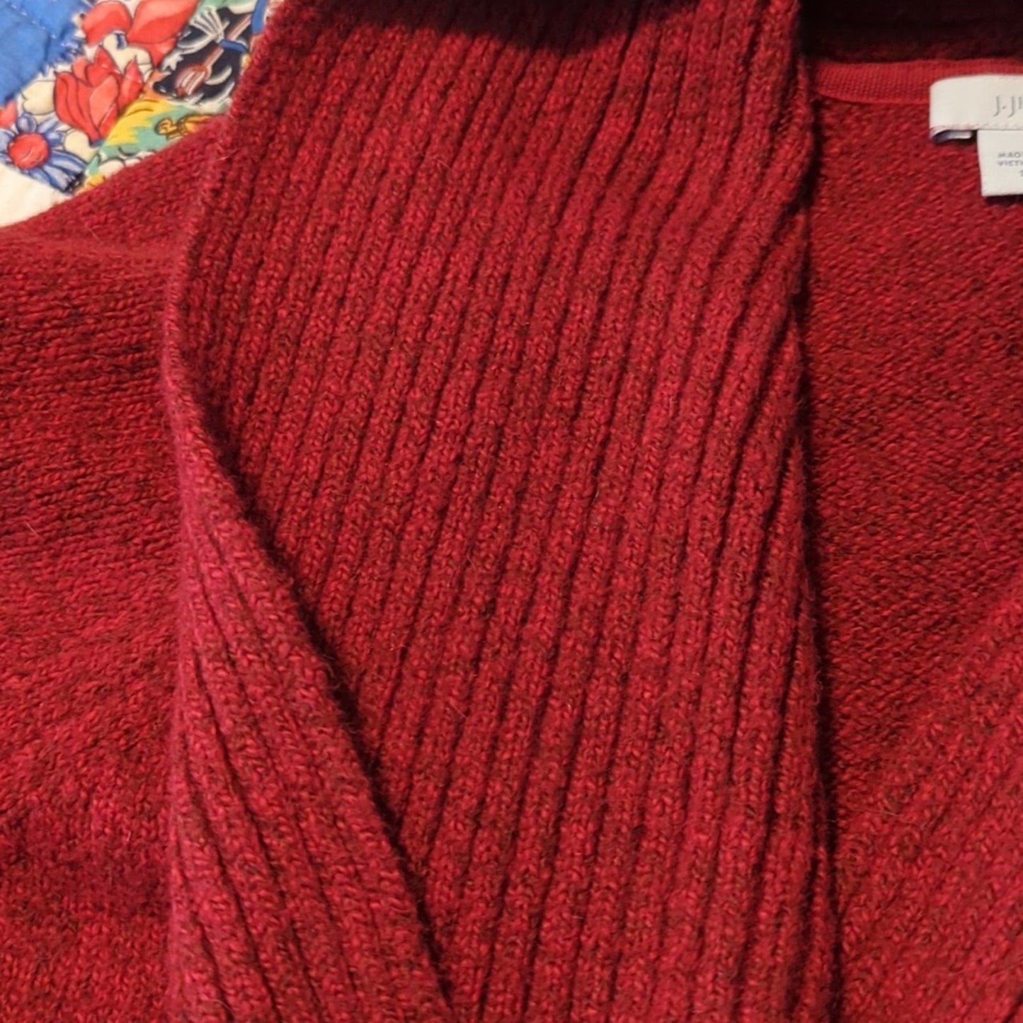 J. Jill Red Shawl Collar Open Front Cardigan Cotton Blend Sweater Women's Size S