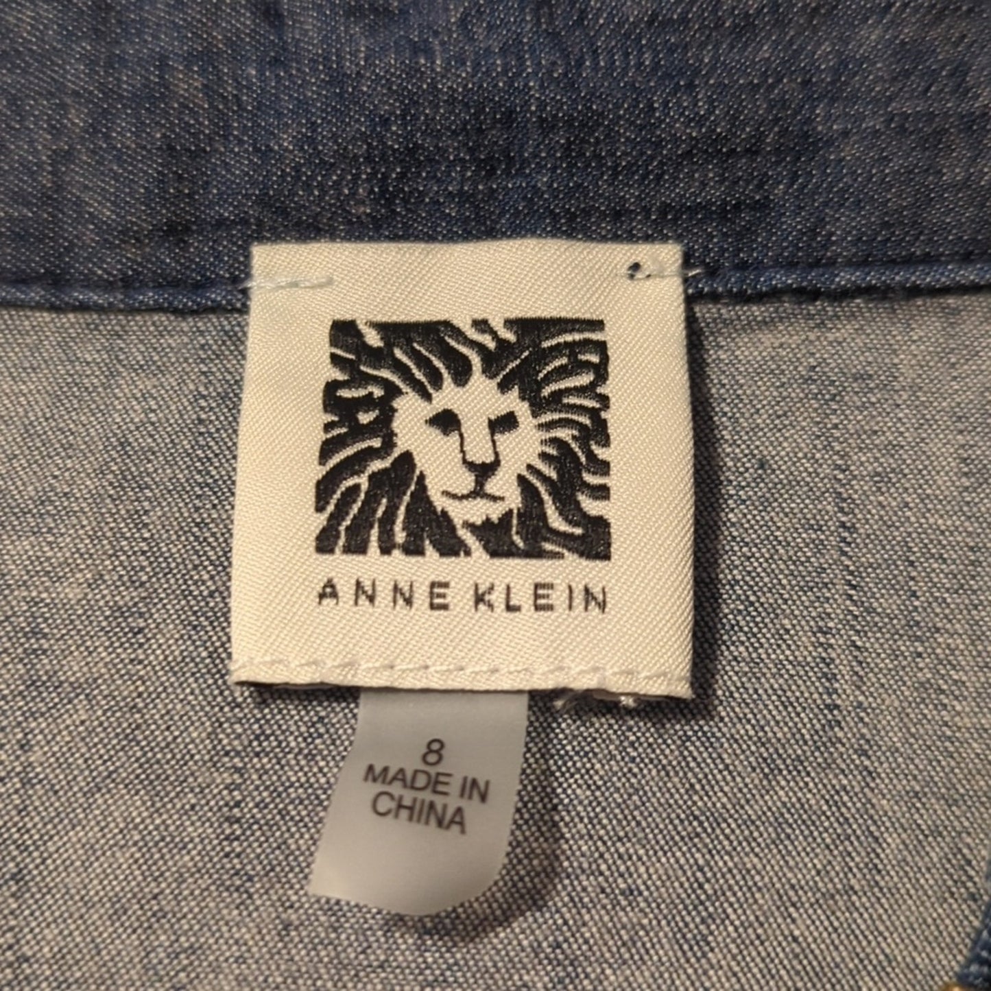 Anne Klein Denim Collar Quarter Zip Shift Dress Roll Tab Sleeves Women's Size 8
