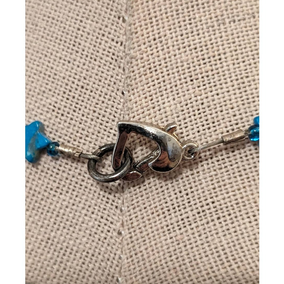 Natural Turquoise Beads Cut In Star Pattern 16" Necklace Choker