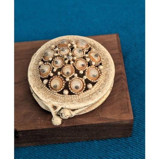 Vintage Florenza Trinket or Pill Box With Wiggly Googly Eyes Kiss Lock Closure