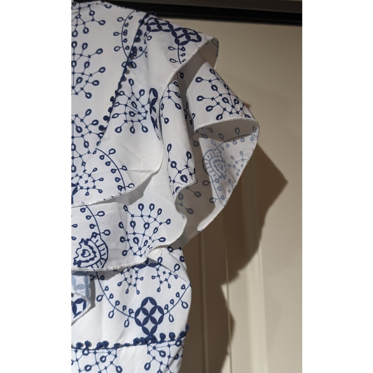 NWT Made with Love Navy/White Flutter Sleeve Tiered Maxi Dress Womens Sz L