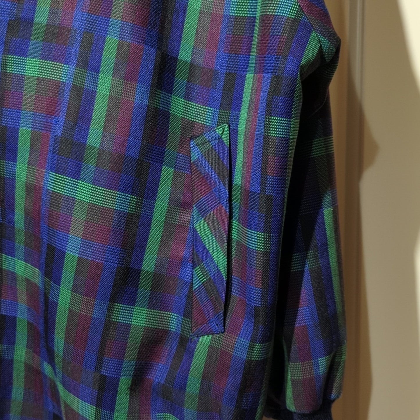 Bo Sung Plaid Snap Front Ribbed Placket, Hem, and Cuff Jacket Women's Sz XL