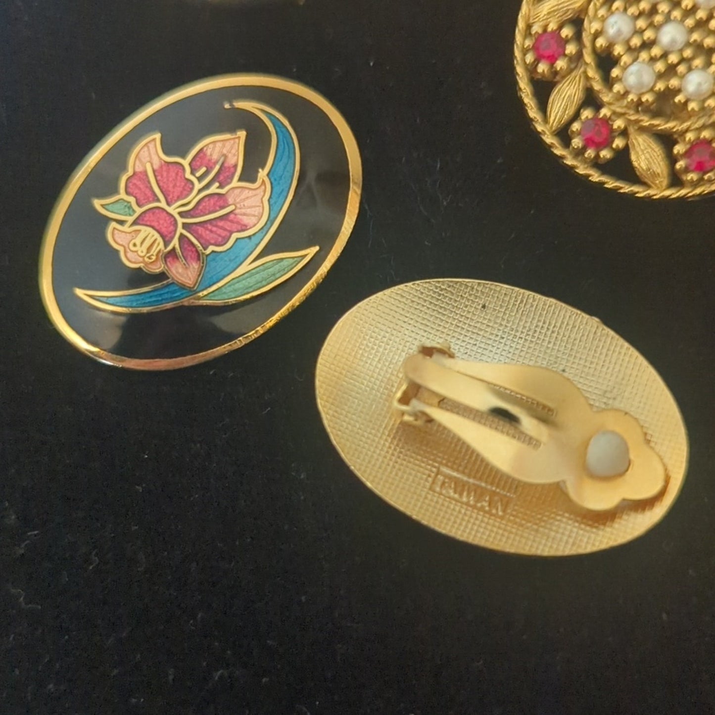Three Pair Gold Tone Vintage Clip On/Screw Back Earrings