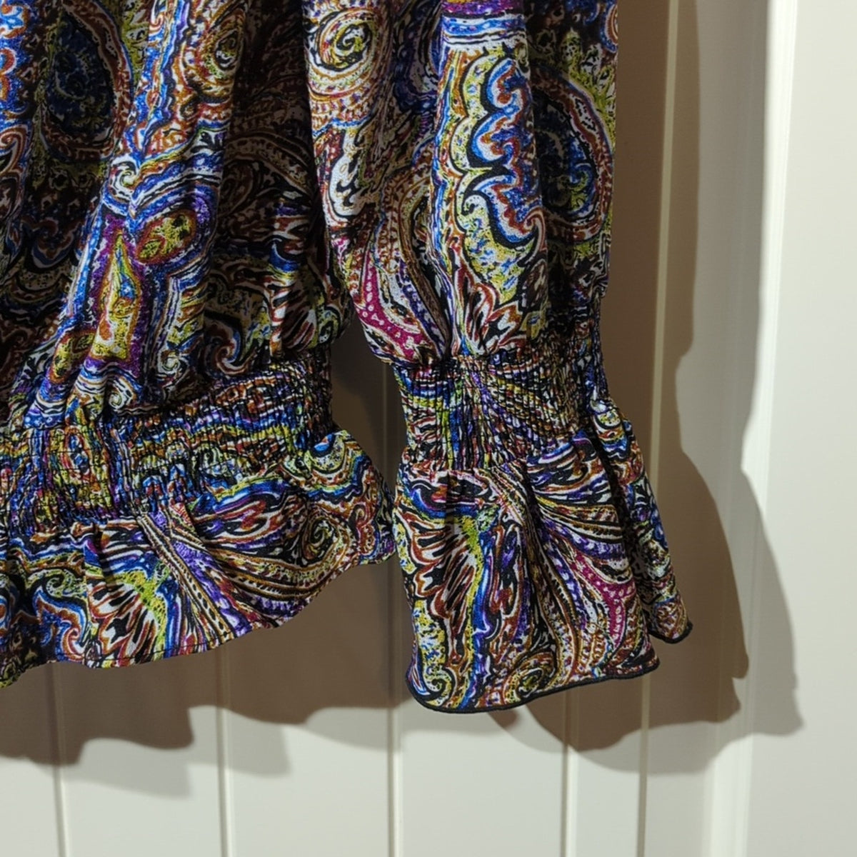 Inois Paisley Multi-color Ruffle Blouse Women's Size L
