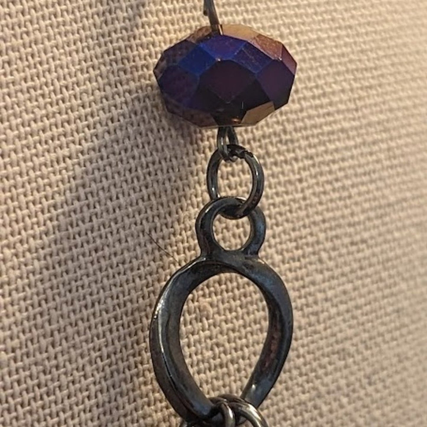 Three strand Gun Metal Chains with Shades of Purple Necklace