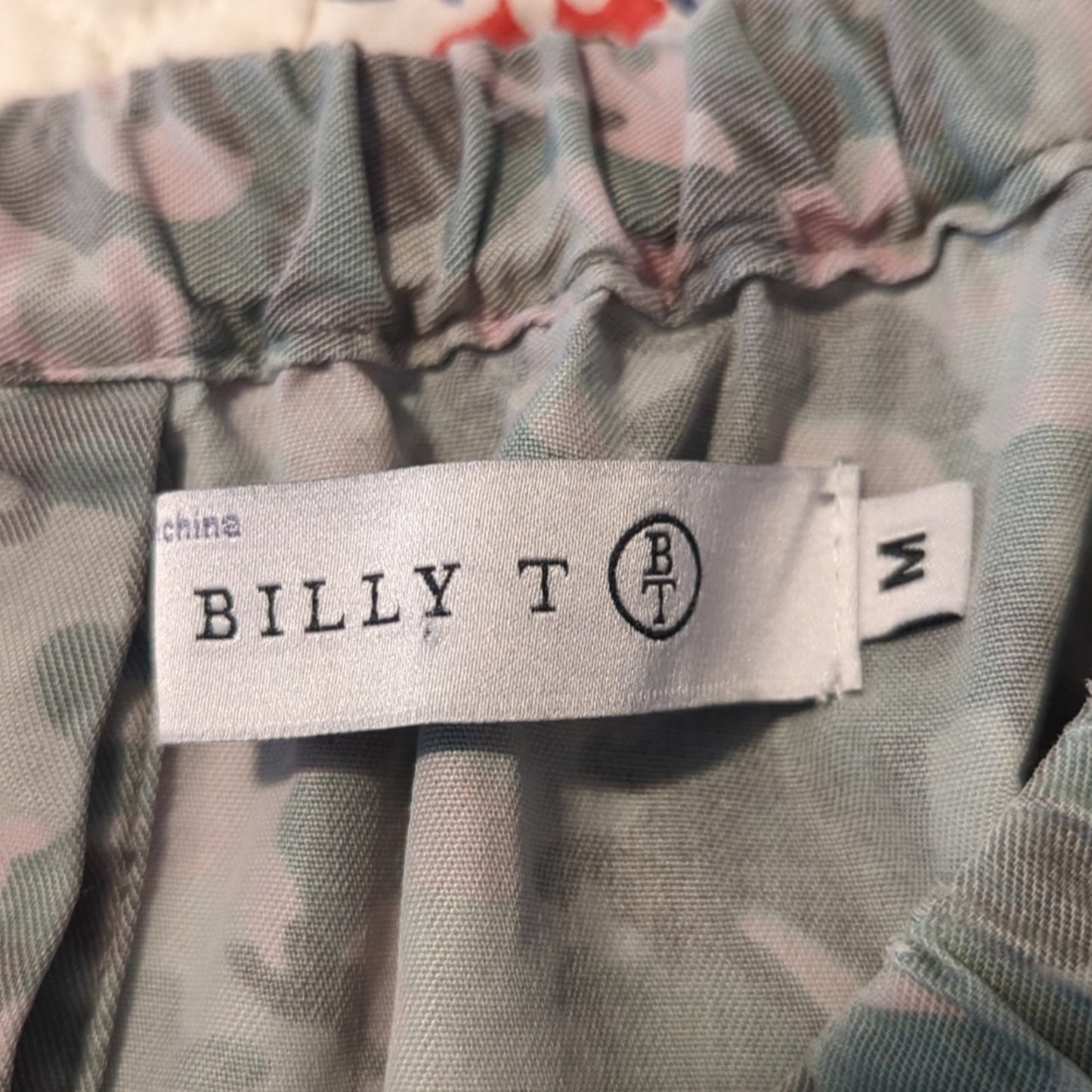 Billy T Camo Boho Embroidered Button Down Back Raw Edge Top Womens Sz M