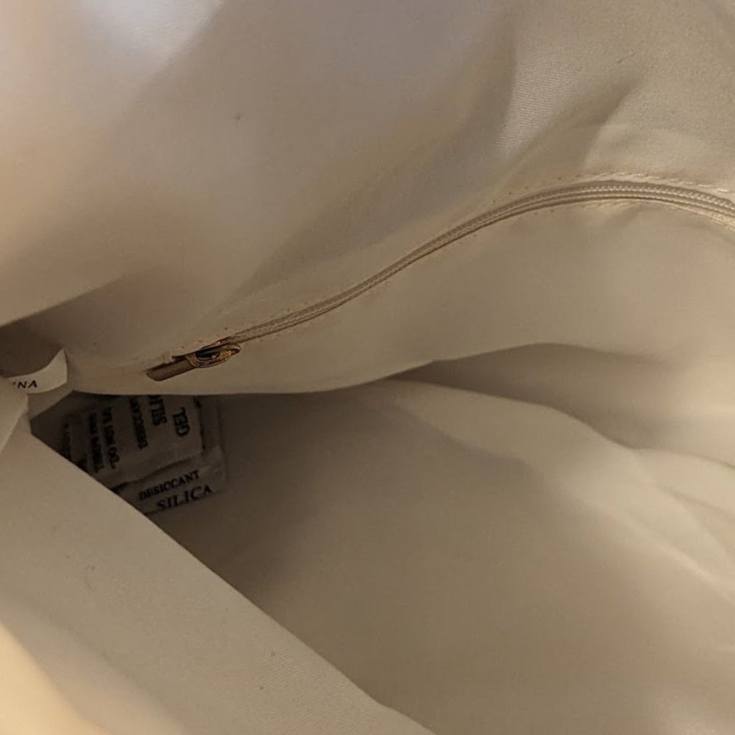 Cream Tweed Fold Over Bag. Gold Tone Hardware and Chain with White Satin Lining