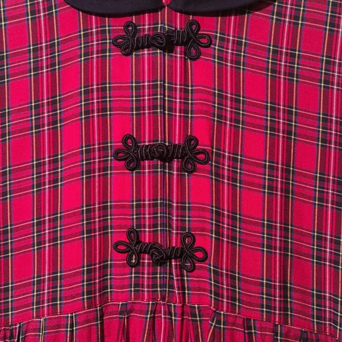 J.G. Hook Vintage Red Plaid Black Trim Peter Pan Collar Modest Maxi Dress Sz 8P