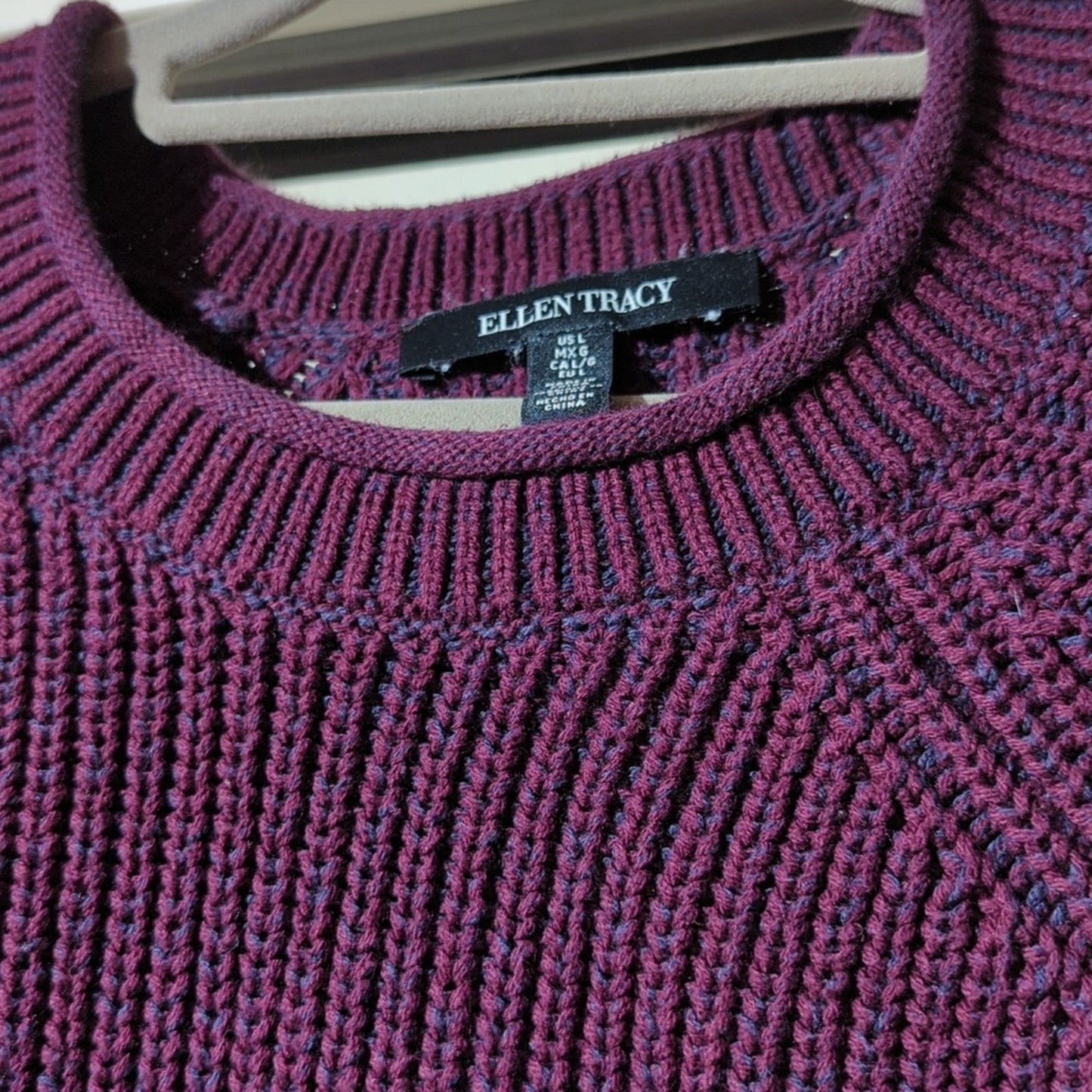 Ellen Tracy Port Marled Open Knit Pullover Rolled Neck Notched Hem Sweater Sz L