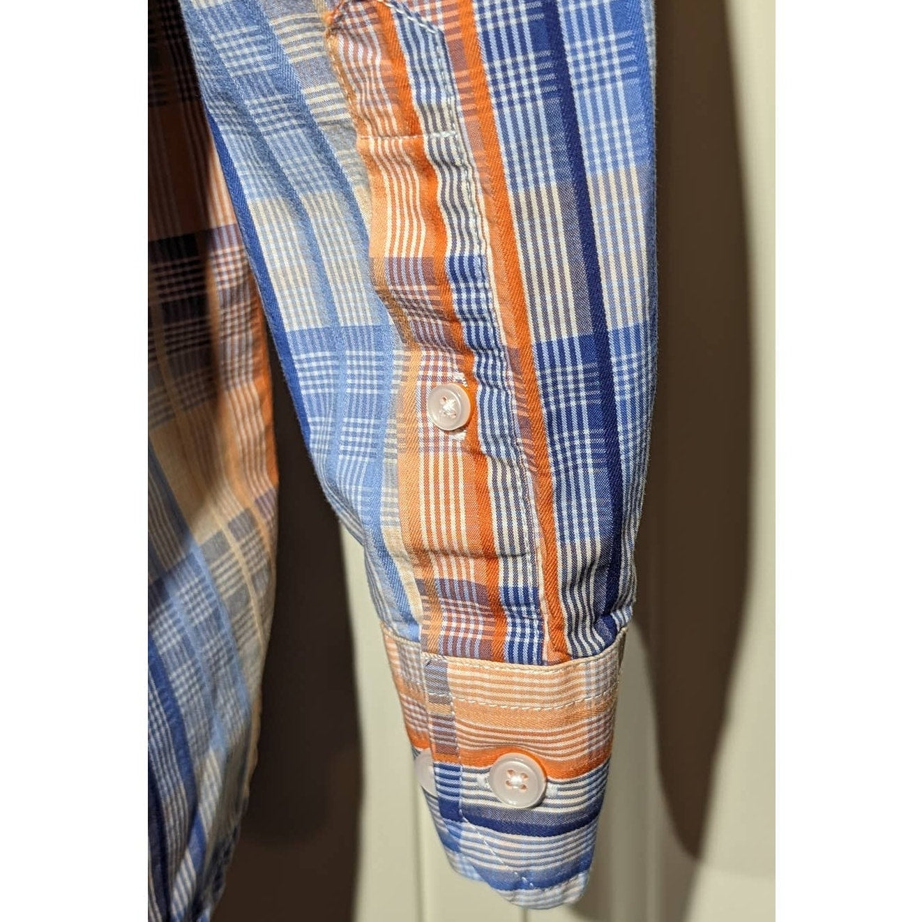 Tasso Elba Blue & Orange Plaid Button Up 100% Cotton Dress Shirt Mens Sz XL