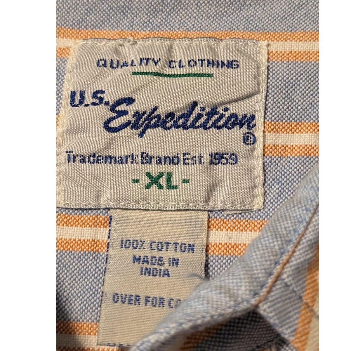 Vintage U.S. Expedition Blue/Orange Stripe Cotton Button Up Shirt Mens Sz XL