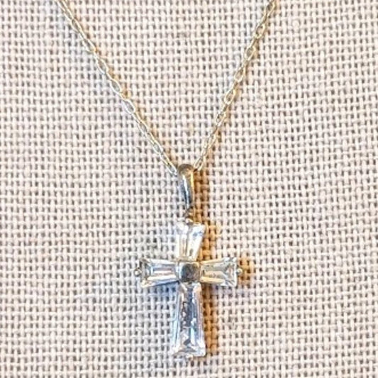 Vintage Crystal Cross on Italy 925 17" Chain