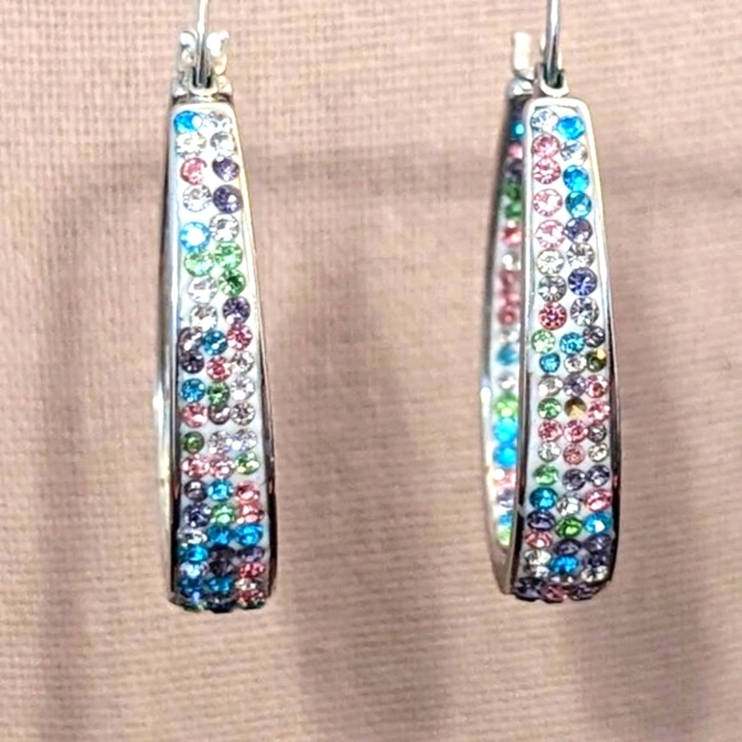 Sophia James New York Fine Silver-plated Swarovski oblong in and out hoops