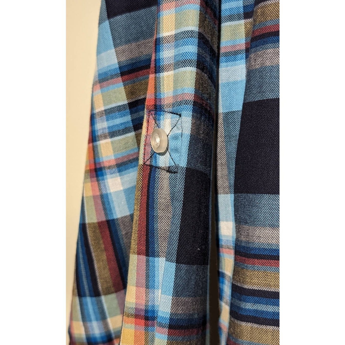 Talbot's Cotton Blue Plaid Button Up Roll Tab Sleeve Shirt Women's Size L