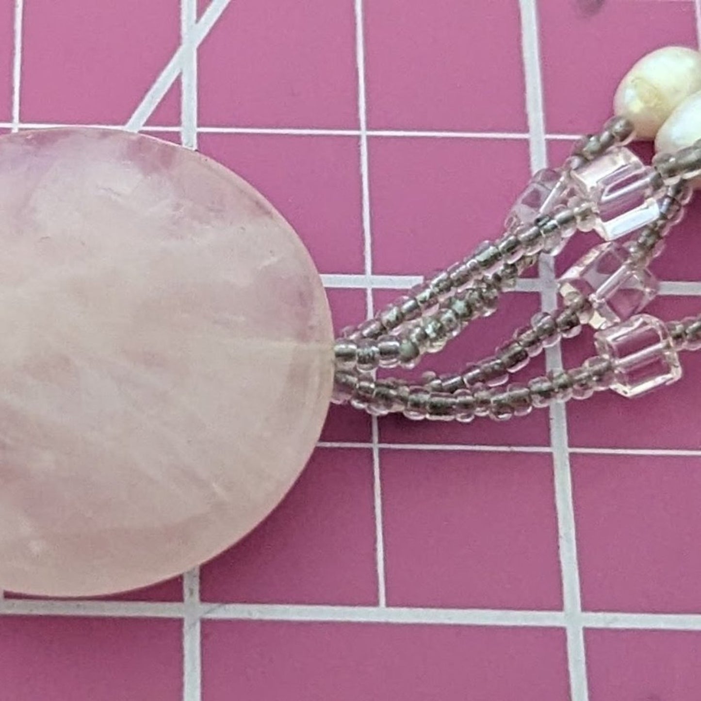 Pink Quartz, Potato Pearls, and Glass Bead Tassel Necklace