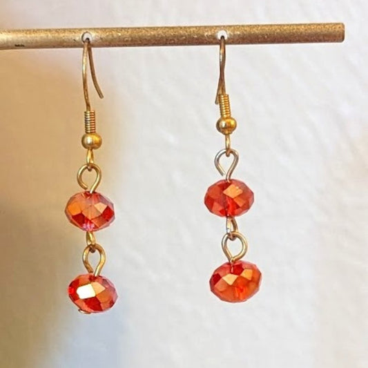 Lovely Coral Watermelon Colored Crystal Dangle Earrings on French Wire