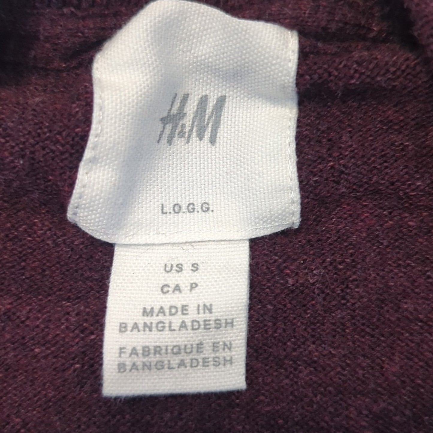 H & M Burgundy Heather V-Stitch Crewneck 100% Cotton Sweater Men's Size S