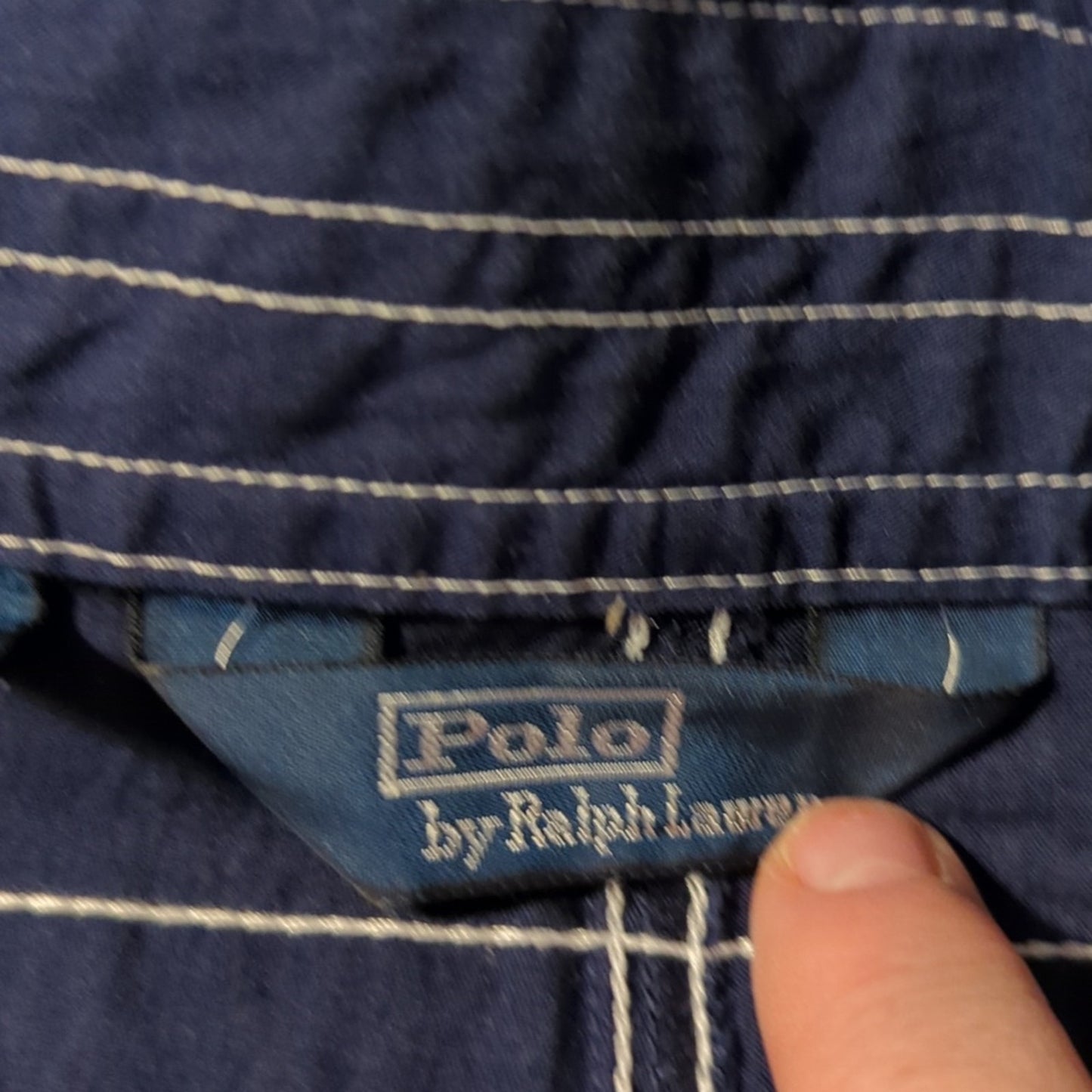 Polo Ralph Lauren Navy White Stripe Velcro Front Logo Pocket Swim Trunks Sz 34