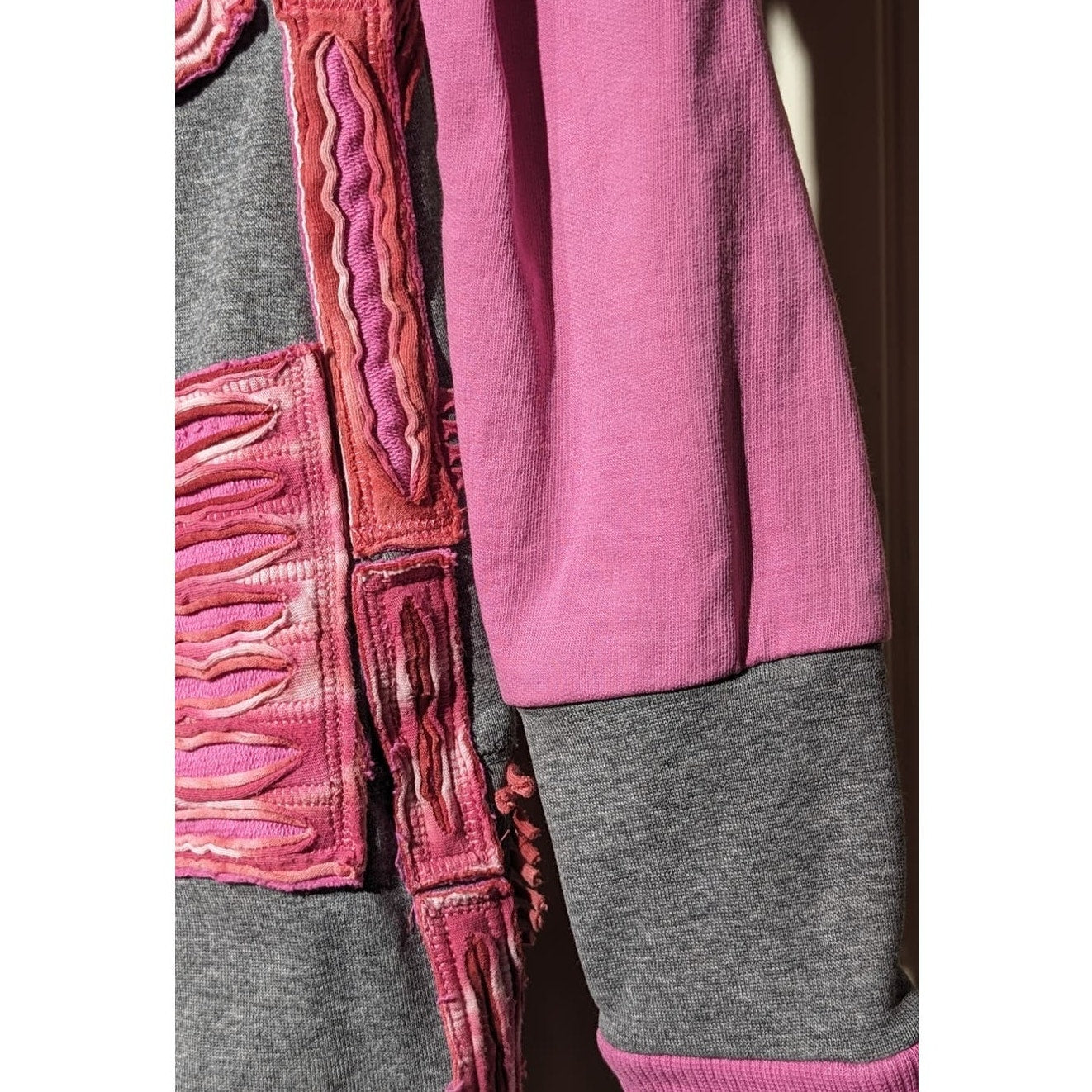 Hippie Boho Shredded Zip Up Gray and Pink Hoodie Womens Sz XS