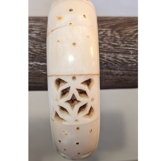 Vintage 50s Art Deco Cream Carved Cut Out Chunky 8" Bangle Bracelet