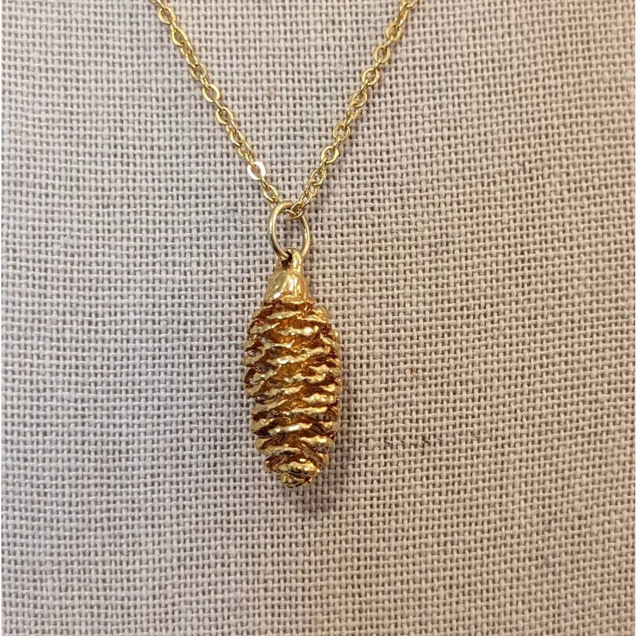 Gold Plated Pine Cone Necklace on 17" Gold Tone Chain