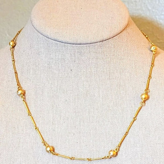 Unbranded Gold Tone Bar Chain Link Crystal Set Satin Ball Necklace