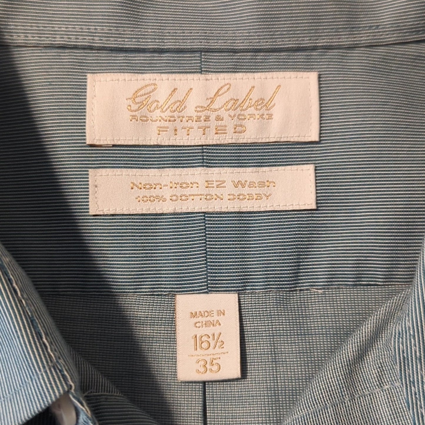 Roundtree & York Gold Label Fitted 100% Cotton Dobby Dress Shirt Mens Sz 16.5/35