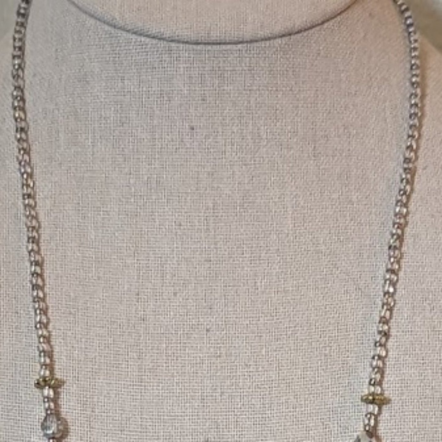 Quirky Crystal Kitty Beaded Silver Tone Necklace