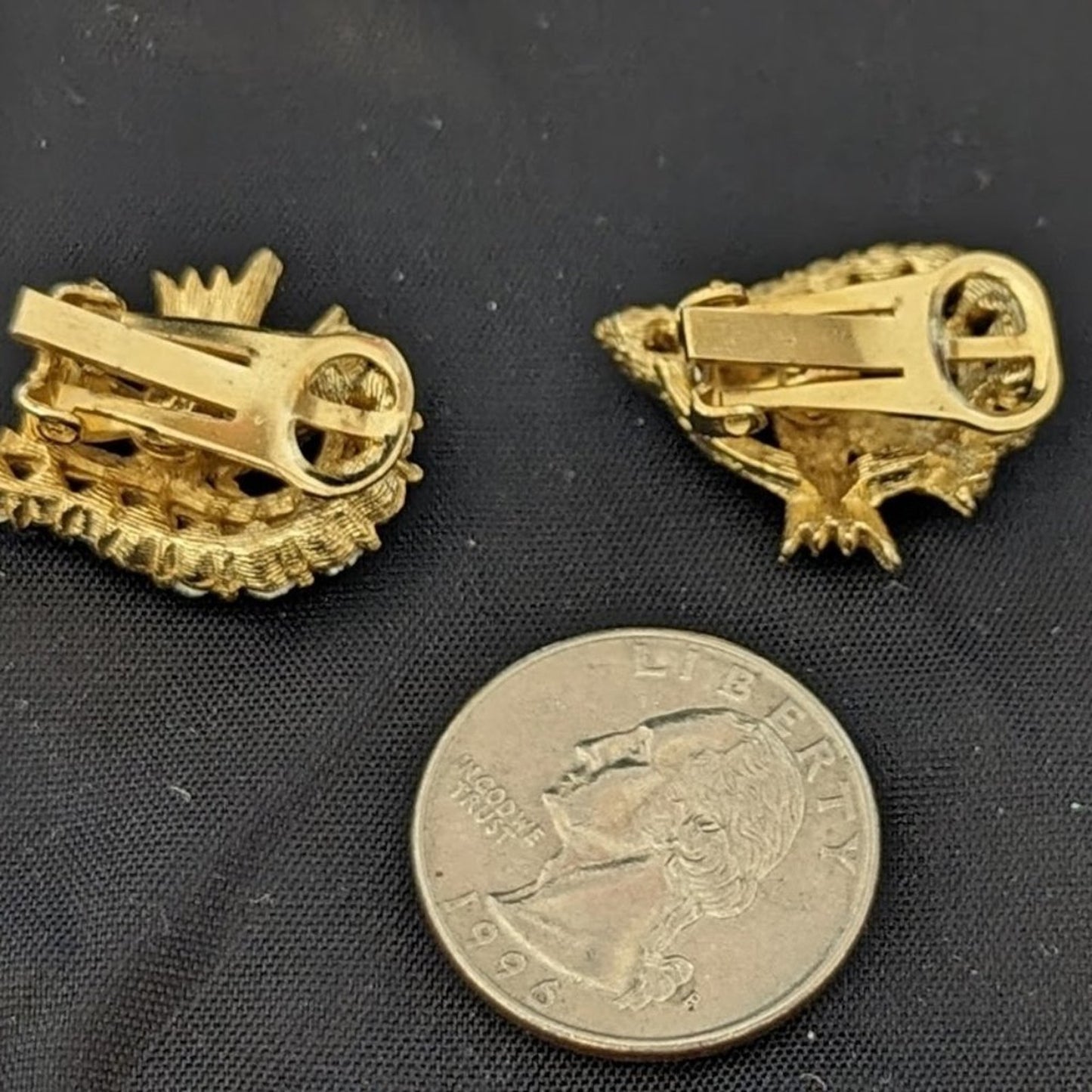 Vintage Gold tone Bow Design AB crystal clip on earrings