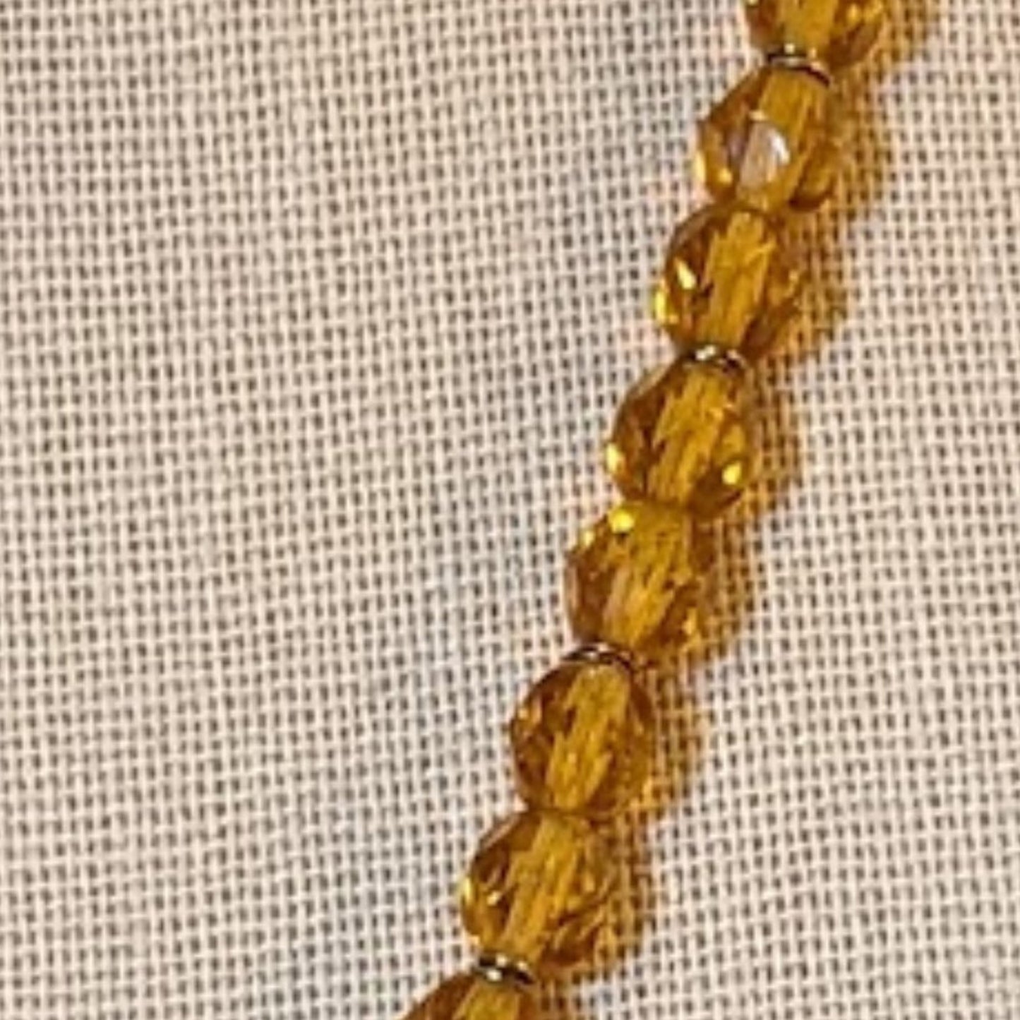 Lauffer Gold Tone Amber Color Crystal Bead Necklace with Faceted Teardrop Dangle