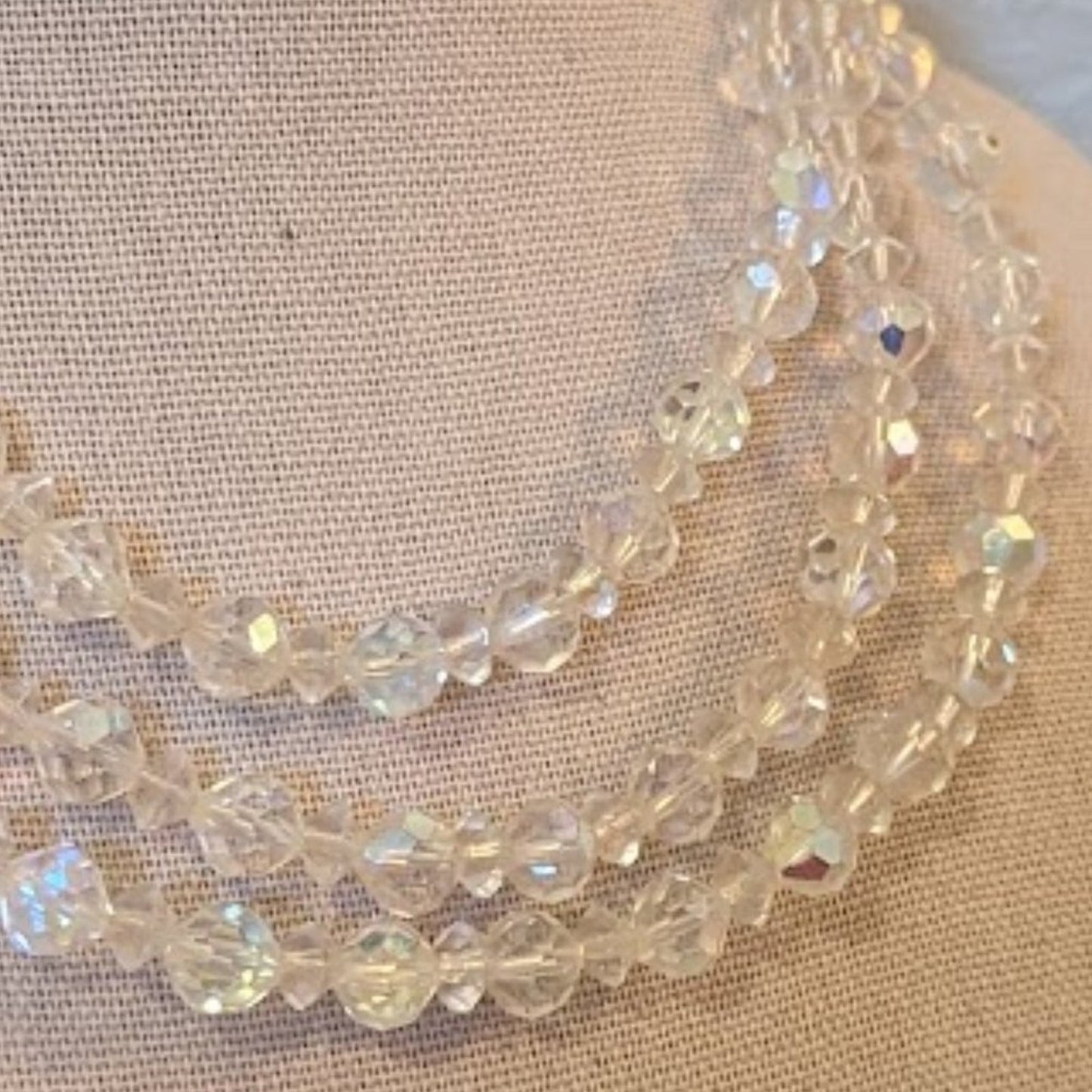 Rare! Vintage Crystal Wedding Choker Circa 1950s Faceted AB Crystals Hook Clasp